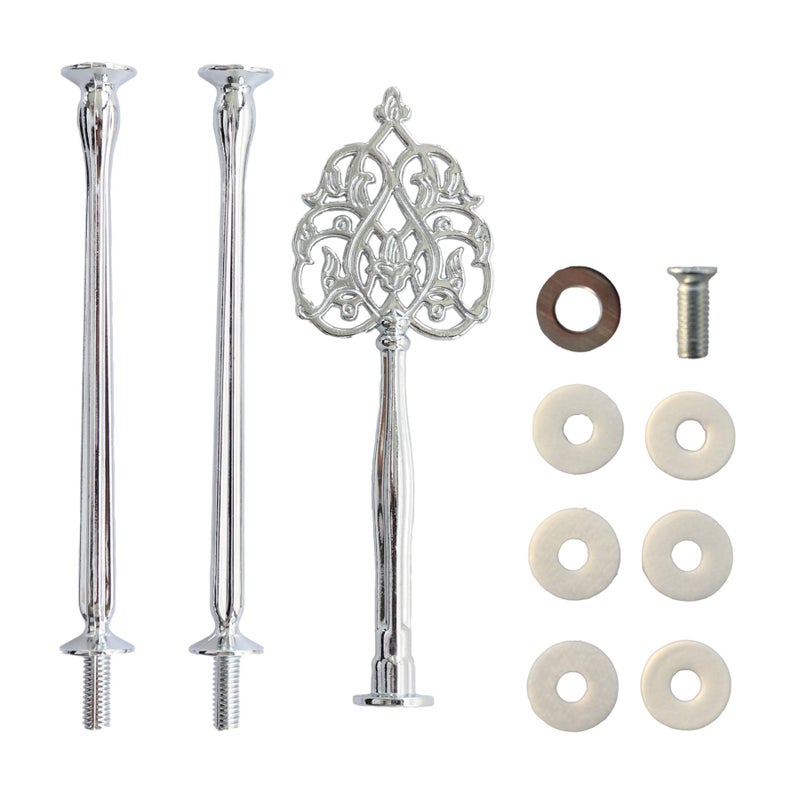 Happy Will 3 Tier 14" Heavy Metal Cake Stand Holder Fruit Plate Stand Fitting Hardware Rod with Stylus (Silver Scepter) - Image 1